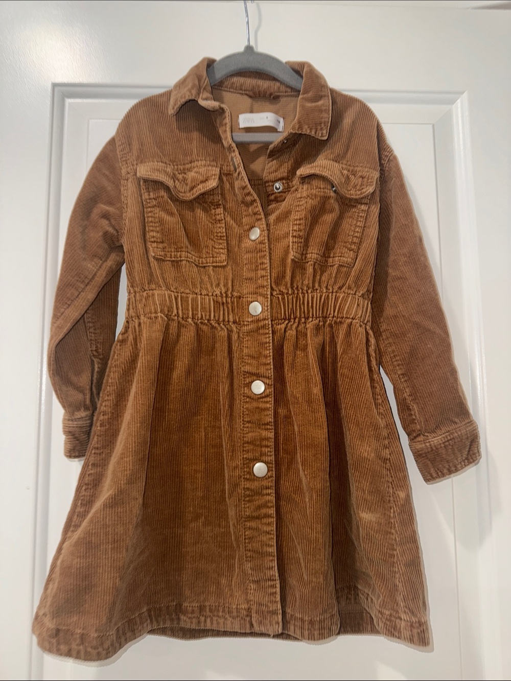 Girls' Brown Corduroy Button-Front Dress
